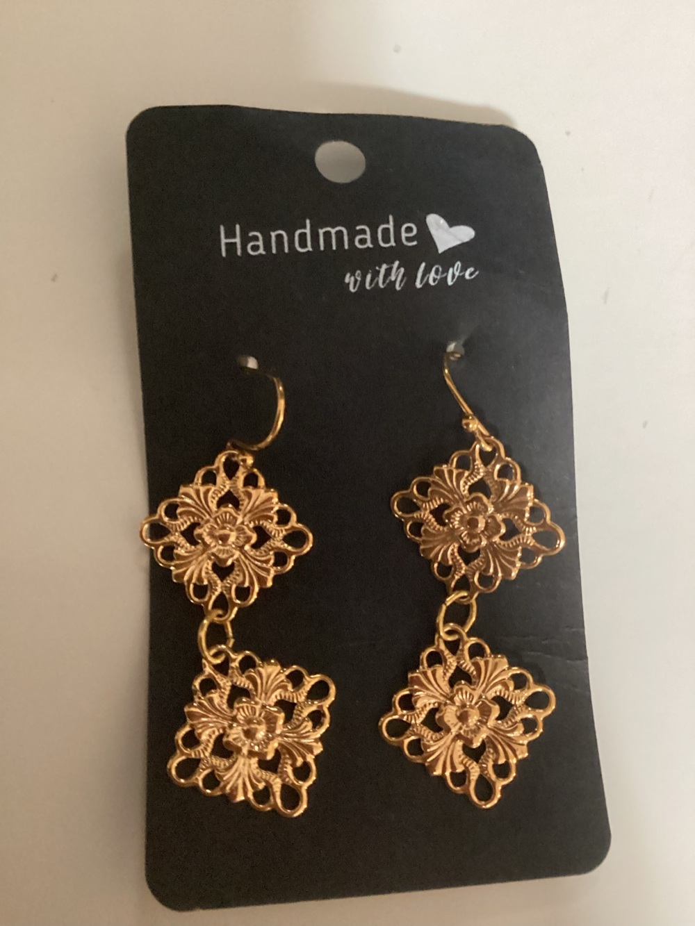 Small Handmade Gold Filigree Dangle Earrings